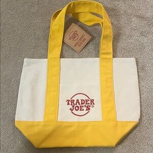 Trader Joe's Yellow and White Tote Bag